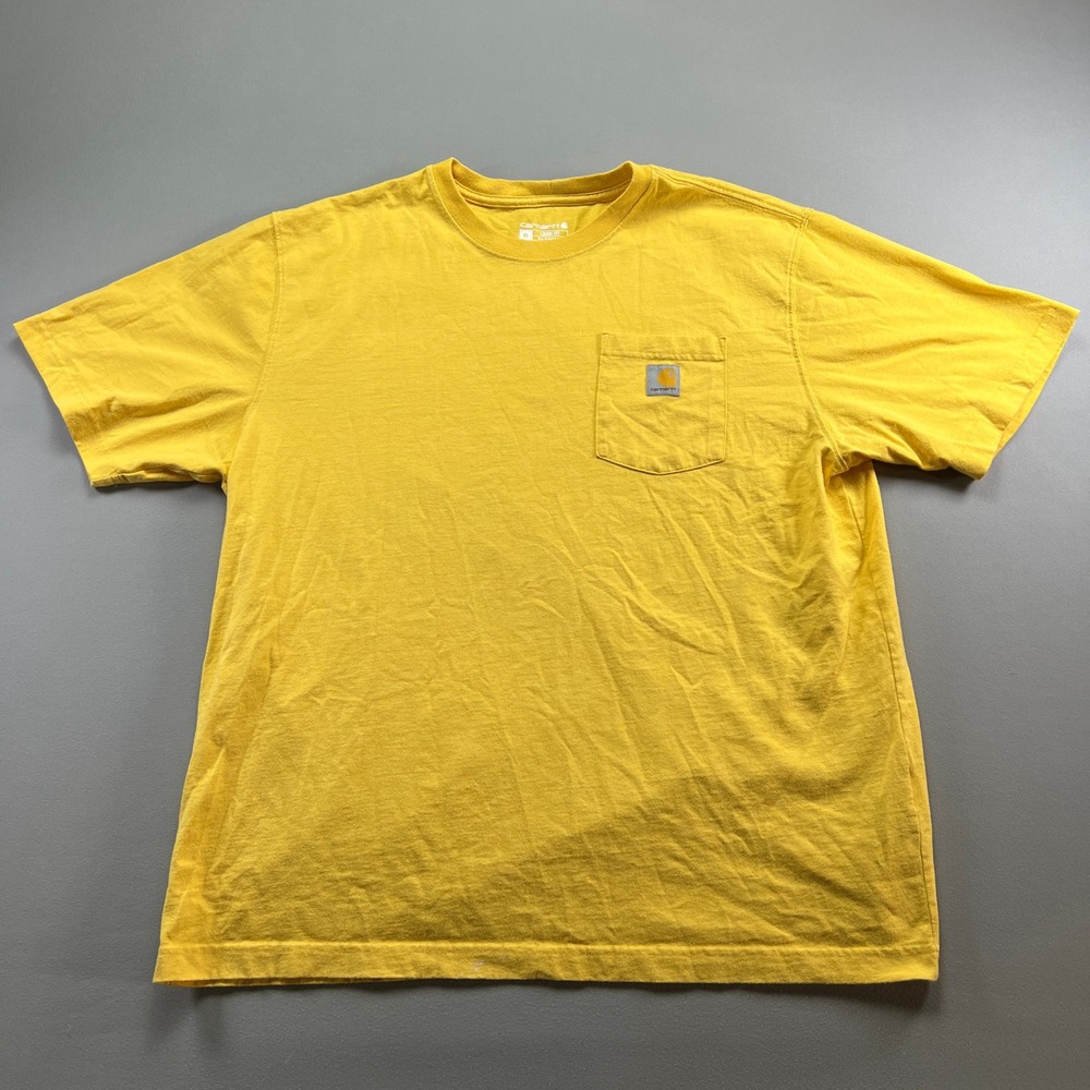 Carhartt T Shirt Mens XL Yellow Cotton Loose Fit Heavyweight Workwear Crew Neck